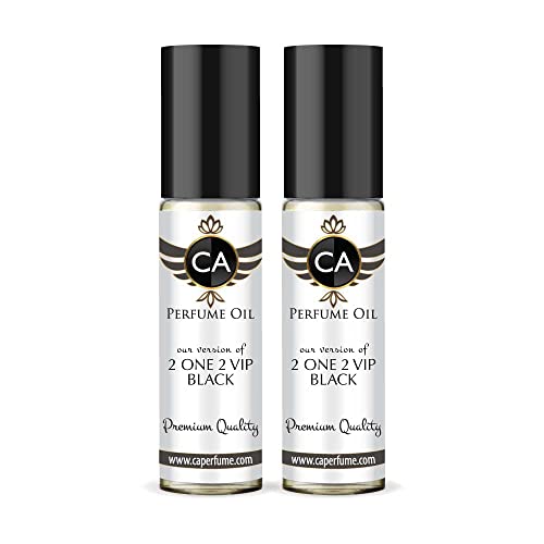CA Perfume Impression of Carolina H. 2One 2VIP Black For Men Replica Fragrance Body Oil Dupes Alcohol-Free Essential Aromatherapy Sample Travel Size Concentrated Long Lasting Roll-On 0.3 Fl Oz-X2