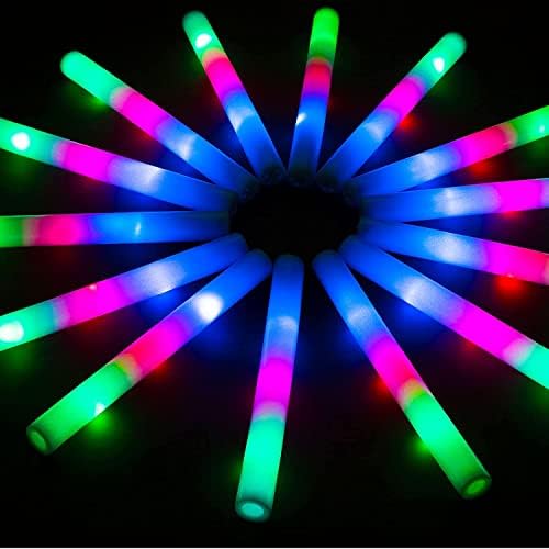 28 PCS Glow Sticks Bulk, Foam Glow Sticks, Glow Stick Bulk Party Pack with 3 Modes Colorful Flashing, Glow in The Dark Party Supplies, LED Glow Sticks for Wedding,Raves,Concert,Camping, Carnival