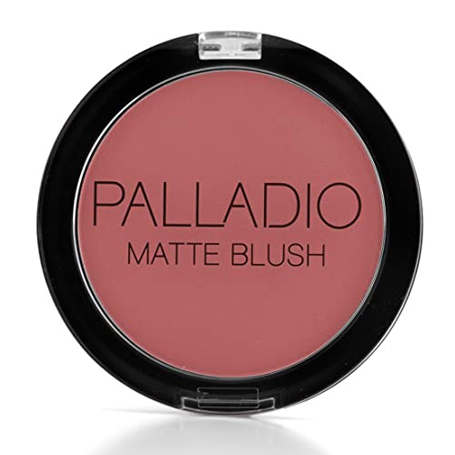 Palladio Matte Blush, Brushes onto Cheeks Smoothly, Soft Matte Look and Even Finish, Flawless Velvety Coverage, Effortless Blending Makeup, Flatters the Face, Convenient Compact, Toasted Apricot