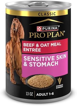 Purina Pro Plan Sensitive Skin and Stomach Dog Food Wet Classic Pate Beef and Oat Meal Entrée - (Pack of 12) 13 oz. Cans
