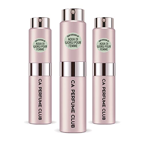 CA Perfume Impression of Aqua Di Giorgi Pour Femme For Women Replica Version Fragrance Dupes Concentrated Long Lasting Eau de Parfum Spray Refillable Atomizer Bottle 0.27 Fl Oz-X3