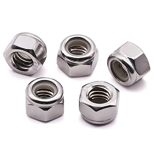 5/16-24 Nylon Insert Hex Lock Nuts Stainless Locknuts, Hex Drive, Bright Finish, 304 Stainless Steel 18-8 SS, Fine Thread, 50 of Pack