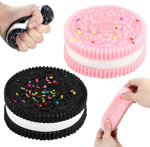 2 Packs Cookie Squishies Fidget Toys Adults, Squeeze Toys Sticky Sensory Toys for Kids with Autism, Stress Balls for Adults Fidgets Party Favors Easter Basket Stuffers for Kids(Black Pink)