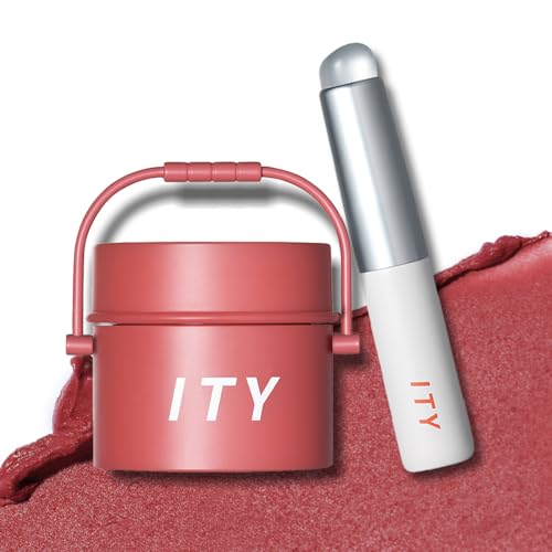 ITY Velvet Matte Finish Lip Stain-Mousse Textured Pudding Pot Lip Clay with Brush, Nude Shade, Dual-Use as Lipstick and Blush, Conceals Lip Lines, Rich Pigment, 0.21 oz (6g) in Sandalwood Rose