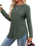 Saloogoe Long Sleeve Shirts for Women Tunic Tops for Women Loose Fit Dressy Crew Neck Christmas Sweaters for Women 2024 Green L