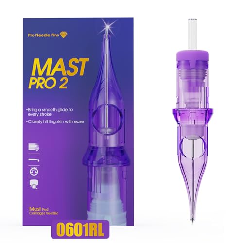 Mast Pro2 Tattoo Needles Cartridges, Pro Needles Pins for Super Aritsts, 20 Count, Disposable Round Liner 0601RL