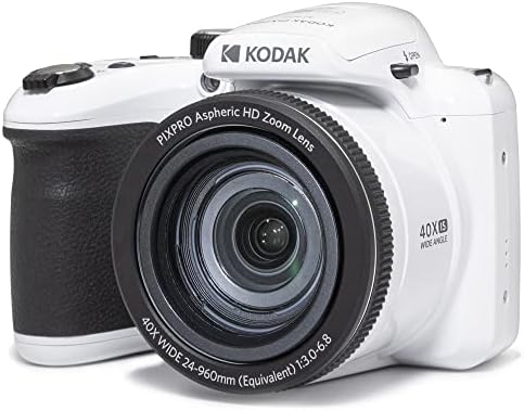 KODAK PIXPRO AZ405-WH 20MP Digital Camera 40X Optical Zoom 24mm Wide Angle Lens Optical Image Stabilization 1080P Full HD Video 3" LCD Vlogging Camera (White), Full Frame