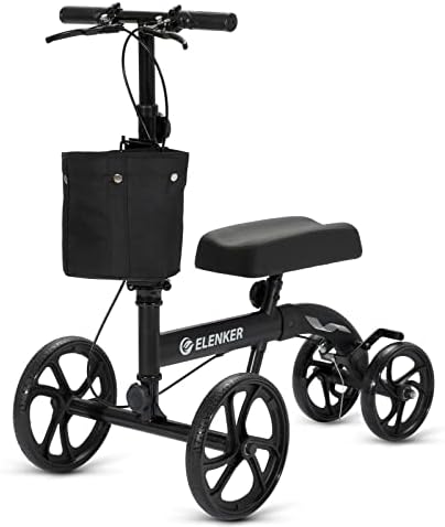 ELENKER Best Value Knee Walker with 10" Front Wheels Steerable Medical Scooter Crutch Alternative with Dual Braking System Black