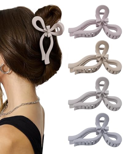 4 PCS Bow Hair Clips for Women Bow Claw Clip 5" Large Hair Claw Clips for Thick and Thin Hair Cute Bows Jaw Clip (Dark Pink + Dark Blue + MistyRose + Grey)