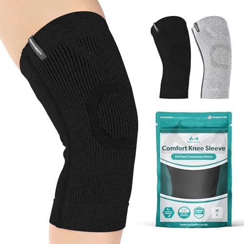 BraceAbility Knee Compression Sleeve - Knit Knee Pain Brace for Men and Women, Arthritis Relief, Meniscus Tear, Running, Workout, Sports, Swelling, Athletic Support for Joint Stability (M/L Black)