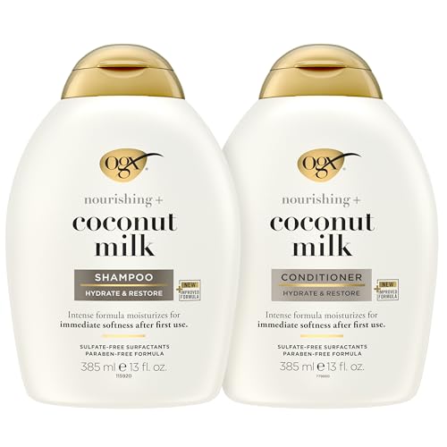 OGX Nourishing + Coconut Milk Shampoo & Conditioner Set, 13 Fl Oz (Pack of 2) (packaging may vary), White