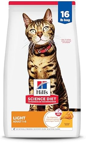 Hill's Science Diet Light, Adult 1-6, Weight Management Support, Dry Cat Food, Chicken Recipe, 16 lb Bag