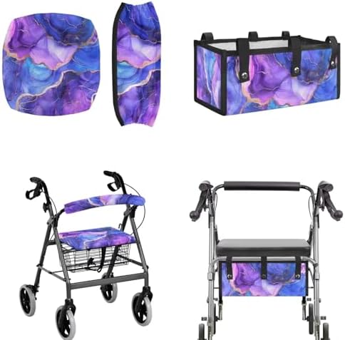 LedBack Walker Accessories Sets Wheelchair Bag for Seniors Rollator Walker Rollator Covers Purple Marble Print Walker Seat and Backrest Covers, Easy to Install