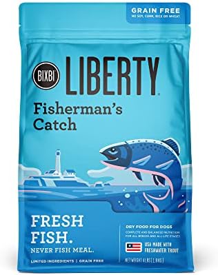 BIXBI Liberty Grain Free Dry Dog Food, Fisherman's Catch, 4 lbs - Fresh Fish, No Fish Meal - Gently Steamed & Cooked - No Soy, Corn, Rice or Wheat for Easy Digestion - USA Made
