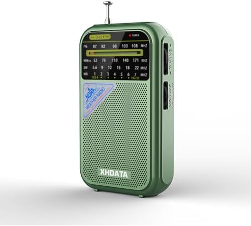 D221 NOAA Weather Radio Portable AM FM Shortwave Radio Receiver, 2 AA Battery Operated, Transistor Radio with Excellent Reception for Emergency, Hurricane, Gift, Walking and Home (Green)