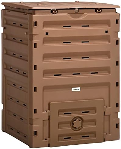 Outsunny Garden Compost Bin, 120 Gallon (450L) Garden Composter, BPA Free, with 80 Vents and 2 Sliding Doors, Lightweight & Sturdy, Fast Creation of Fertile Soil, Brown
