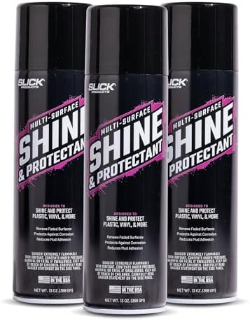 Slick Products Shine & Protectant, Long-Lasting High-Gloss Clear Coat Spray, Renew, Shine, and Protect Plastic, Vinyl, Rubber, Trim, and More (3-Pack)