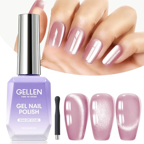 Gellen Cat Eye Gel Nail Polish 18ml, Moonlight High Gloss Gel Polish with Magnet, Silk Smoothie Holographic Gel Polish, Ceramic Cateye Magnetic Soak Off UV Gel Polish, Nail Art Manicure Salon