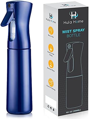 Hula Home Continuous Spray Bottle for Hair (10.1oz/300ml) Empty Ultra Fine Plastic Water Mist Sprayer – For Hairstyling, Cleaning, Salons, Plants, Essential Oil Scents & More - Blue