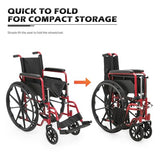 monicare Wheelchairs for Adults Transport Flip Back Padded Arms and Detachable Swing Away Footrests 18" Wide Seat Wheel Chair, 300lb Capacity, Red