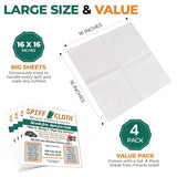 Spiff Cloth (4-Pack, Miracle Cleaning Towels, Streakfree Cloths for Multi-Purpose Cleaning, Chemical Free, 16" x 16" Reusable and Washable