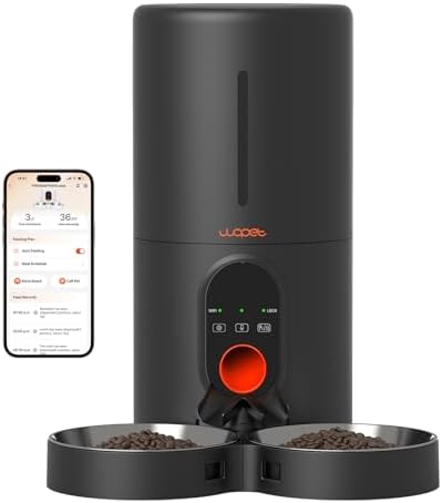 WOPET Automatic Cat Feeder for 2 Cats - WiFi Slow Pet Food Dispenser with Portion Control, 10s Meal Call, Backup Power Supply