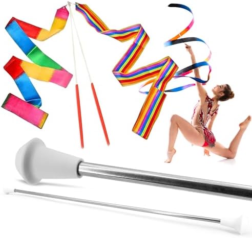SIRCLES 24 Inch Twirling Marching Baton in Stainless Steel with Rubberized Ends Mini Shaft 3/8 with 2 Dancing Ribbons (24 Inch)