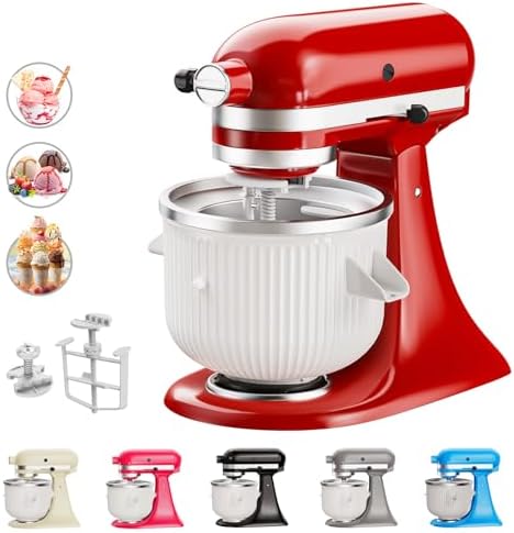 Ice Cream Maker Attachment for KitchenAid Stand Mixer, 2 Quart Ice Cream Bowl Compatible with Kitchenaid Stand Mixer for 4.5 Qt, 5Qt and 6Qt, But not for 3.5Qt Icecream Maker