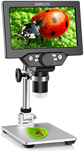 7" LCD Digital Microscope ANNLOV 1200X Maginfication 1080P Coin Microscope with Metal Stand,12MP Ultra-Precise Focusing Video Camera for Kids Adults,8 LED Fill Lights Windows/Mac Compatible