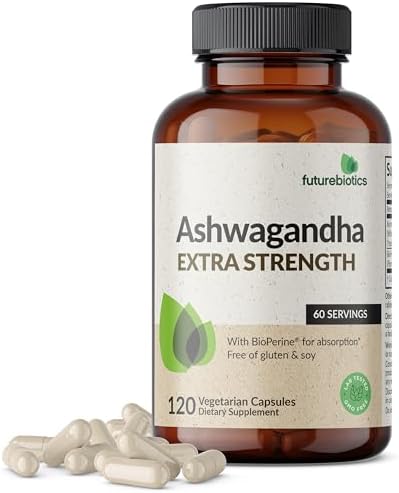 Futurebiotics Ashwagandha Extra Strength Stress & Mood Support with BioPerine - Non GMO Formula, 120 Vegetarian Capsules