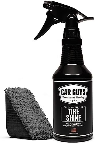 CAR GUYS Tire Shine Spray | High Gloss & Satin Finish | Non-Greasy, UV Protection, Long-Lasting, Quick Drying | Dressing for Black Tires, Wheels, & Rubber | 18oz Kit with Applicator Pad