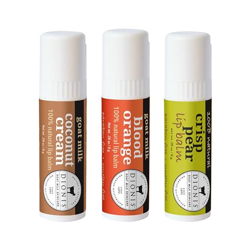 Dionis Goat Milk Skincare Fruity & Delicious Lip Balm Gift Set - Beeswax, Shea Butter & Coconut Oil Lip Care Products Made in The USA - Cruelty Free Lip Moisturizer for Dry Chapped Lips, 0.28oz 3 Pk