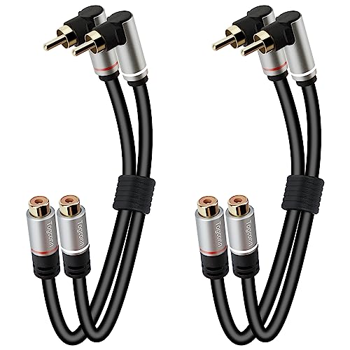 RCA Extension Cable (2 Pack), 2RCA Male to 2 RCA Female Stereo Audio Cable Adapter 24K Gold-Plated Plug Dual RCA Extender（1 Feet）