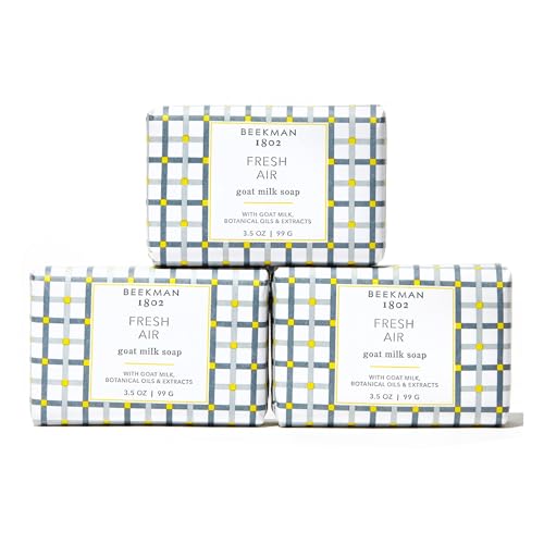 Beekman 1802 Goat Milk Body Soap Bar 3-Piece Set - 3.5 oz - Nourishes, Moisturizes & Hydrates - 100% Vegetable Soap with Lactic Acid - Good for Sensitive Skin - Cruelty Free - Packaging May Vary