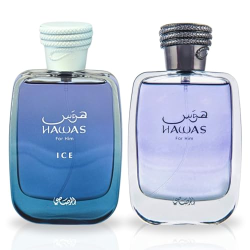 RASASI Hawas & Hawas Ice - For Him EDP Sprays 100ML (3.4 OZ) Long Lasting, Refreshing, Aquatic, Luxurious Masculine Scents. (Value Pack)