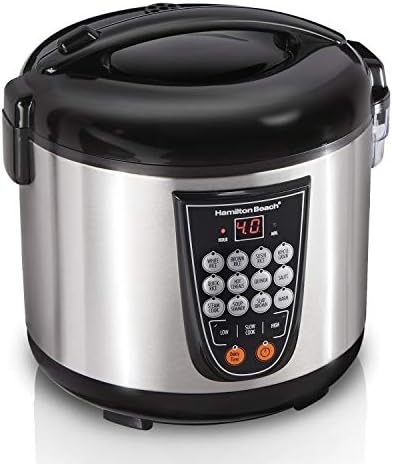 Hamilton Beach Digital Programmable Rice and Slow Cooker & Food Steamer, 20 Cups Cooked (10 Cups Uncooked), 14 Pre-Programmed Settings for Sear Sauté, Hot Cereal, Soup, Nonstick Pot, Stainless Steel