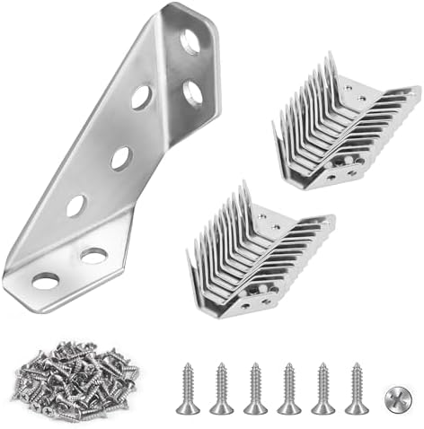 PlusRoc 24-Pack Universal Stainless Steel Furniture Corner Connectors with Screws - Heavy Duty Triangular Support Brackets for Wood Furniture, Drawers, Cabinets, Tables, and Chairs