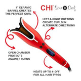 CHI Spin N Curl Ceramic Rotating Curler, Ruby Red. Ideal for Shoulder-Length Hair between 6-16” inches.