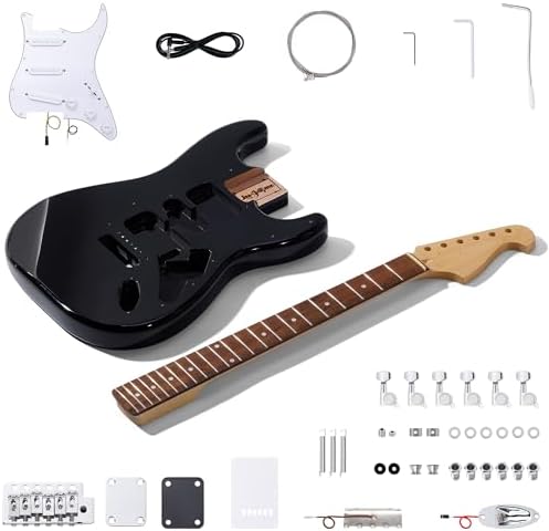 Leo Jaymz DIY ST Style Electric Guitar Kits,Spray-painted Mahogany Body,Laurel Wood Fingerboard and Maple Neck, including all Components (ST Black)