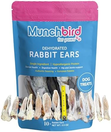Dehydrated Rabbit Ears 100g (3.5 oz) 12-15 pcs for Dogs & Cats, European Furry Rabbit Ear Natural Fiber for Dogs, Rawhide Free Alternative to Pig Ears for Dogs, Ear Size Varies