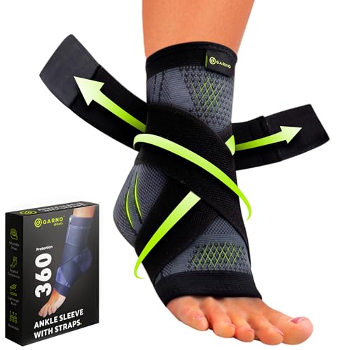 GARNO Ankle Brace Compression Sleeve with Adjustable Straps, Arch Support & Foot Stabilizer, Elastic Wrap for Plantar Fasciitis, Achilles Tendonitis Recovery, Sports Bandage Sock; Men, Women