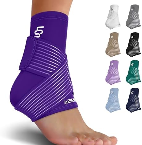 Sleeve Stars Ankle Brace for Sprained Ankle, Plantar Fasciitis Relief Ankle Support for Women, Ankle Compression Sleeve w/ Strap (Single/Dark Purple)