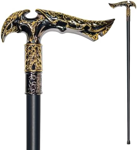 Walking Cane for Men & Women & Seniors - 36.5 Inch Heavy Duty 500+ lbs Capacity, Ergonomic Handle, Ornate & Decorative, Elegant Matte Black & Silver Metal Cane with Goth & Gothic Aesthetic