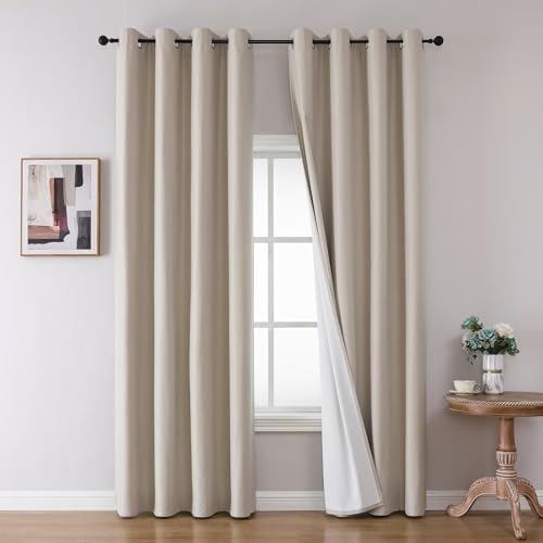 Joydeco Linen Blackout Curtains for Bedroom Grommet Heavy Duty Living Room Drape Thermal Insulated Noise Reduce Cancelling Curtain 1 Panel Custom Size Natural