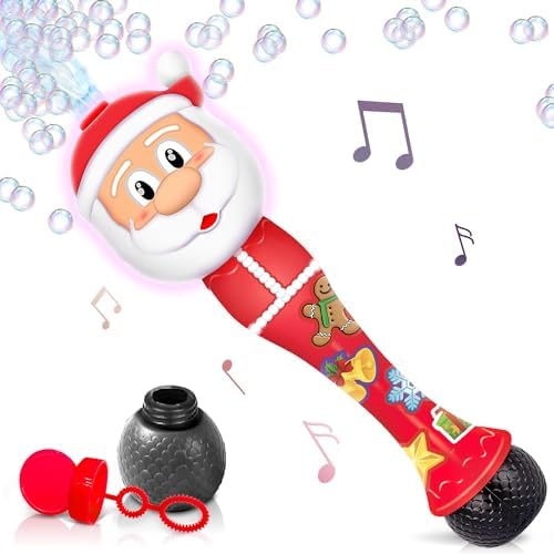 ArtCreativity Light Up Christmas Santa Bubble Wand for Kids, 14" Bubble Blower with Lights & Sound Effects, Bubbles for Kids Ages 1-6 Bubble Toys, Christmas Goodie Bag Stocking Stuffers for Toddlers