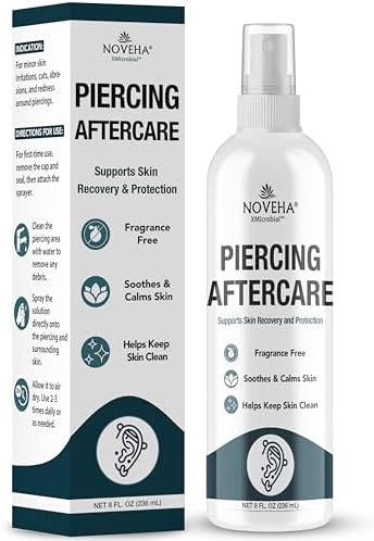 NOVEHA Piercing Aftercare Spray - Fast Cleaner Solution for Ear, Nose, and Belly Piercings - Keloid and Bump Cleaning with Hypochlorous Acid for Quick Recovery and Protection - 8 oz Bottle