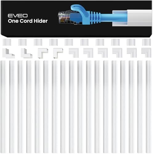 EVEO Cable Hider, 300” Cord Hider, One-Cord Covers for Wires on Wall, Cable Raceway Cord Hider Wall, Cable Cover, Cable Concealer, Wire Covers for Cords - 18x (L17” W0.59 H0.4) - White