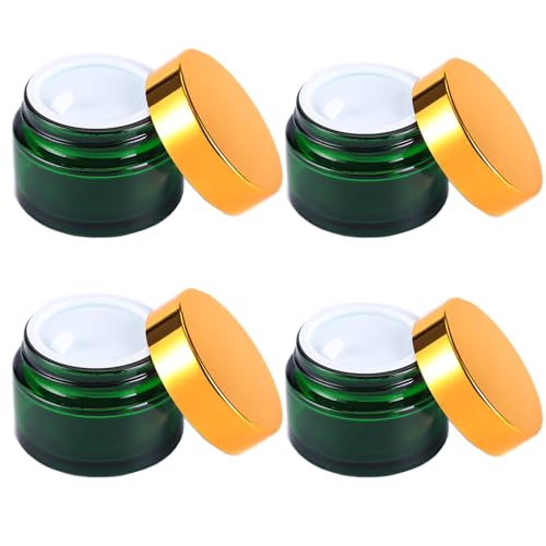 4PCS 1 oz Glass Container Jars with Lids, Small Empty Cosmetic Round Jar for Cream, Lotion (Green)