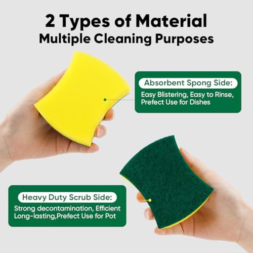 HOMEXCEL Scrub Sponges Kitchen 80 Count, Heavy Duty Dish Sponge for Cleaning, Dual Sided Powerful Scrubbing Sponge for Washing Dishes, Pots, Pans and Surfaces