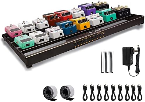 Guitar Pedal Board with Built-in Power Supply 24x1.9x12.5" 3.6LB Pedalboard, Aluminium Alloy Isolated Power Supply Power Pedal with Cable,Charger,40 * 1.2 Inch Self Adhesive Hook Loop Tape Cable Ties